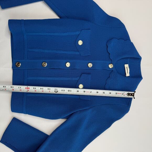Sandro Knit Paco Cardigan Womens Size 2 Scalloped Collar Gold Snap Blue - Picture 5 of 12